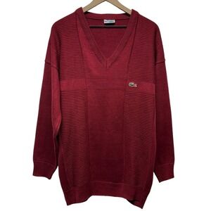 Vtg 70s Lacoste Chemise V-Neck Sweater Mens 2XL Red Pullover Made In France‎